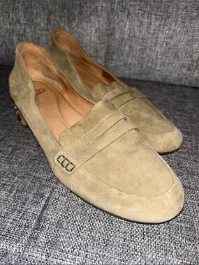 NEW-UGG ELISE -  Studded Bling Block Heel Olive Suede Penny Loafers